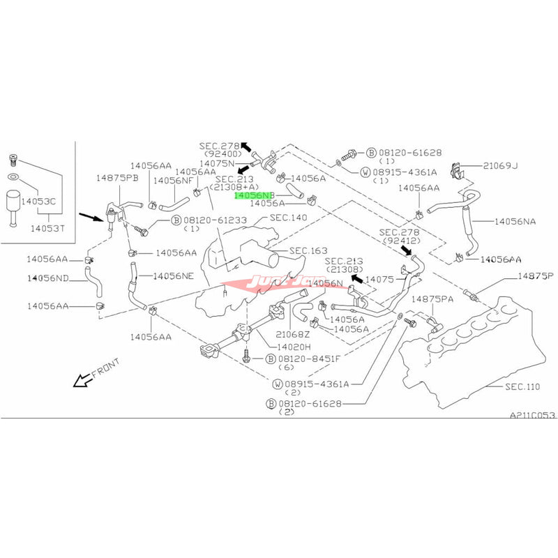 Genuine Nissan Rear By Pass Pipe Heater Hose Fits Nissan R33 Skyline, C34 Stagea, C34 Laurel & Y34 Gloria RB25DET