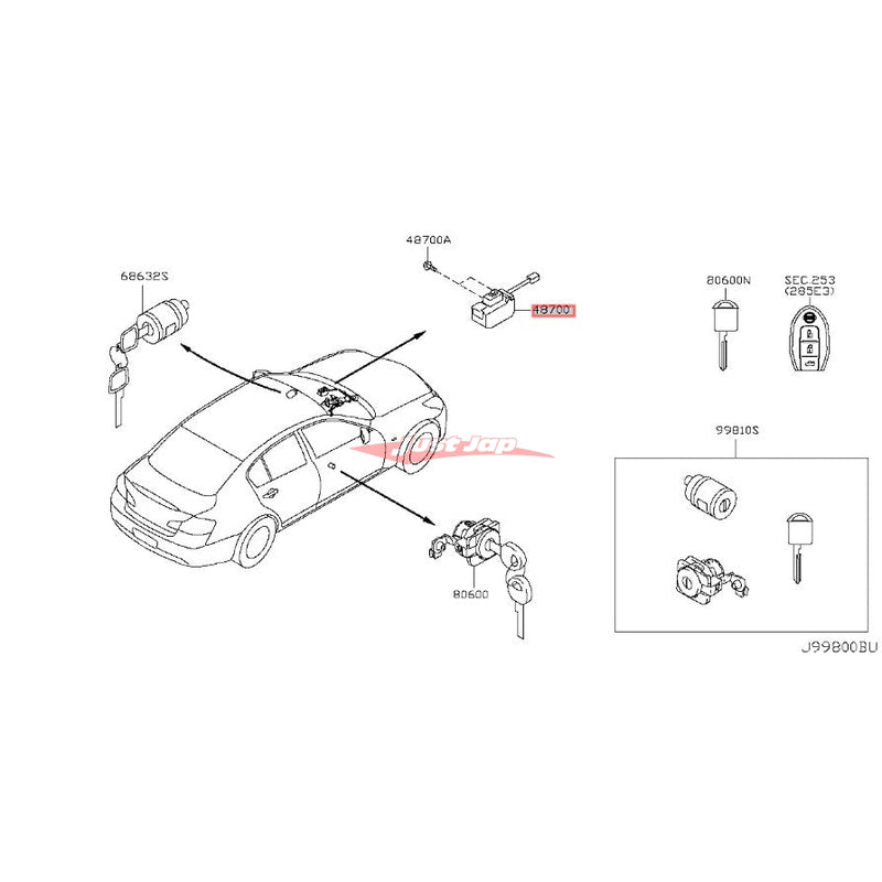 Genuine Nissan Steering Lock Assembly Fits Infiniti V36 G37/Q60, Nissan J50 Crossover, R35 GTR, V36 Skyline & Z34 370Z