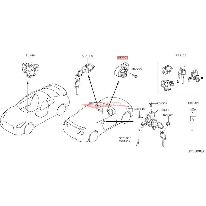 Genuine Nissan Steering Lock Assembly Fits Infiniti V36 G37/Q60, Nissan J50 Crossover, R35 GTR, V36 Skyline & Z34 370Z