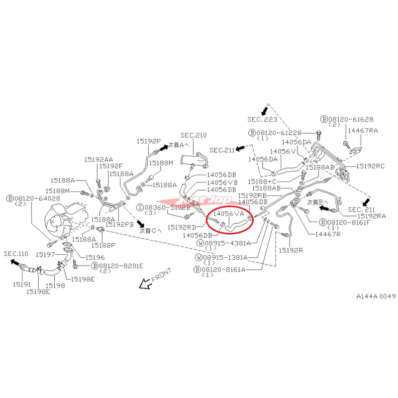 Genuine Nissan Turbo Charger Front Water Hose Fits Nissan Skyline GTR (Long Type)