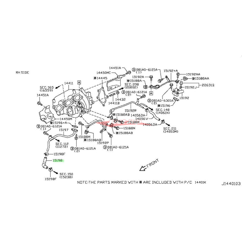 Genuine Nissan Turbocharger Drain Hose R/H Fits Nissan R35 GTR (VR38DETT)