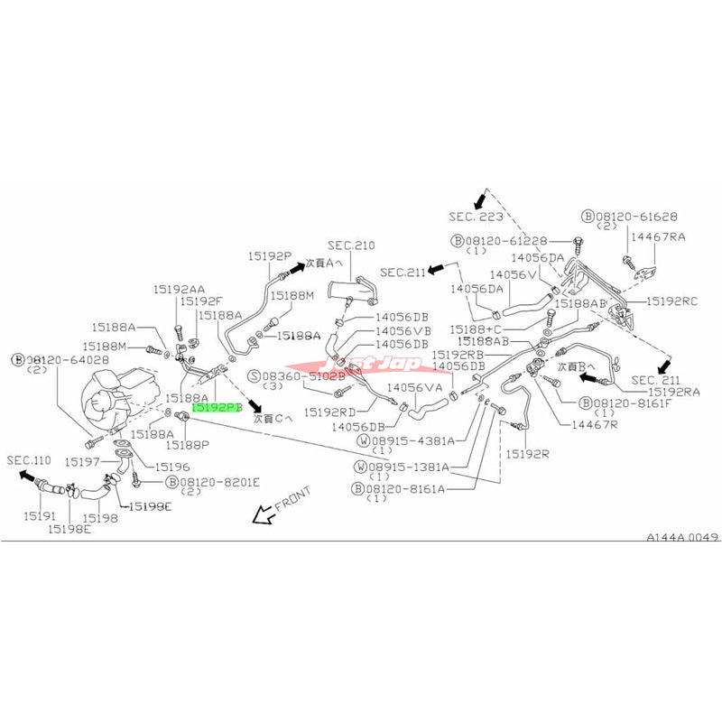 Genuine Nissan Turbocharger Lower Oil & Water Line Fits Nissan R32/R33 Skyline GTR & C34 Stagea 260RS RB26DETT