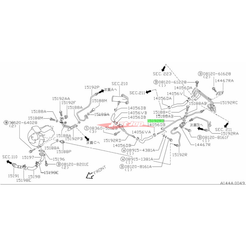 Genuine Nissan Turbocharger Upper Water Outlet Return Line Fits Nissan Skyline R32/R33/R34 GTR & Stagea 260RS RB26DETT