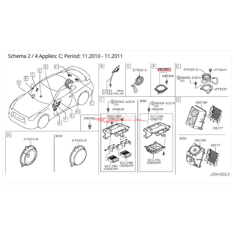 Genuine Nissan Upper Centre Dash Speaker (BOSE Audio) Fits Nissan R35 GTR, J50 Crossover, V36 Skyline & Z34 370Z