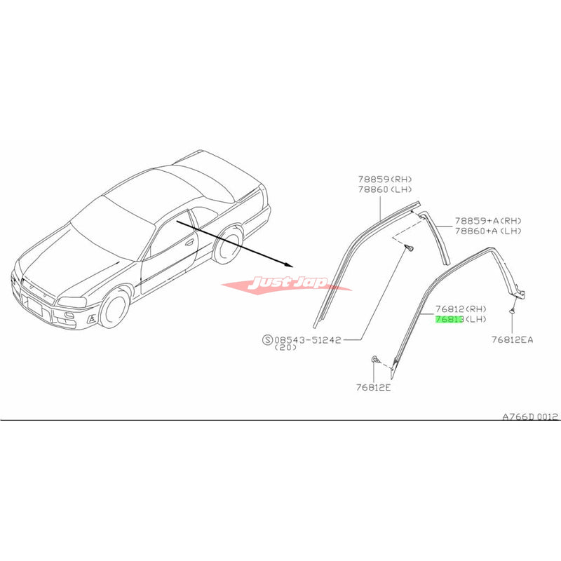 Genuine Nissan Upper Door Glass Rubber Seal Weather Strip (L/H) Fits Nissan Skyline R34 Coupe