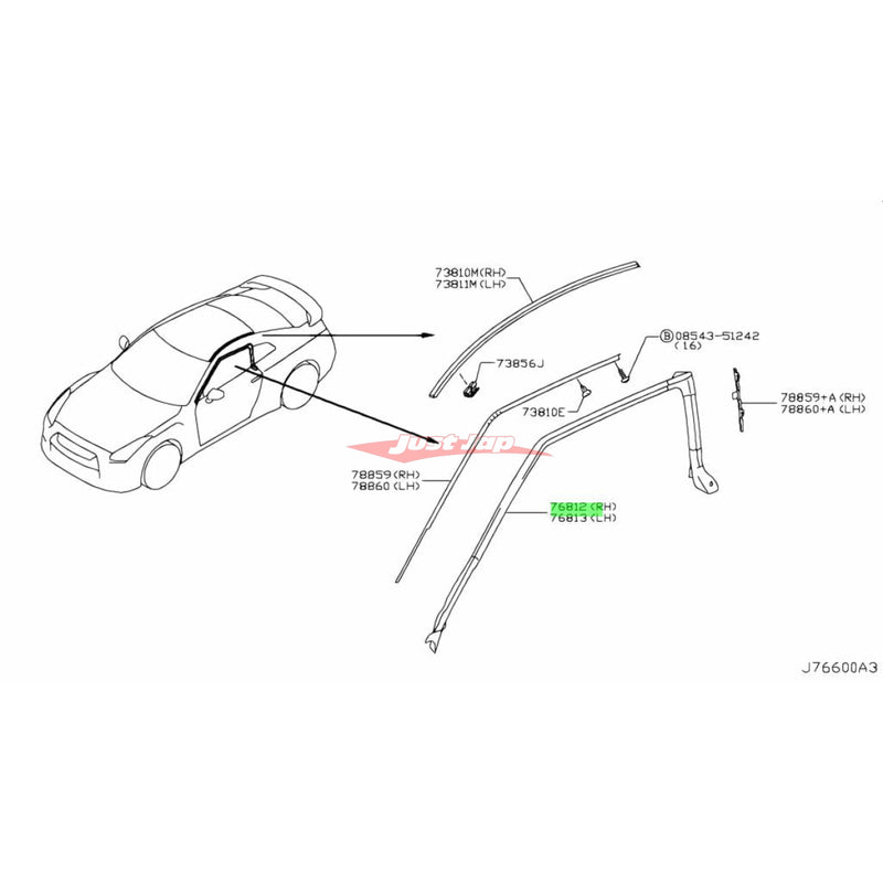 Genuine Nissan Upper Door Glass Rubber Seal Weather Strip (R/H) Fits Nissan R35 GTR