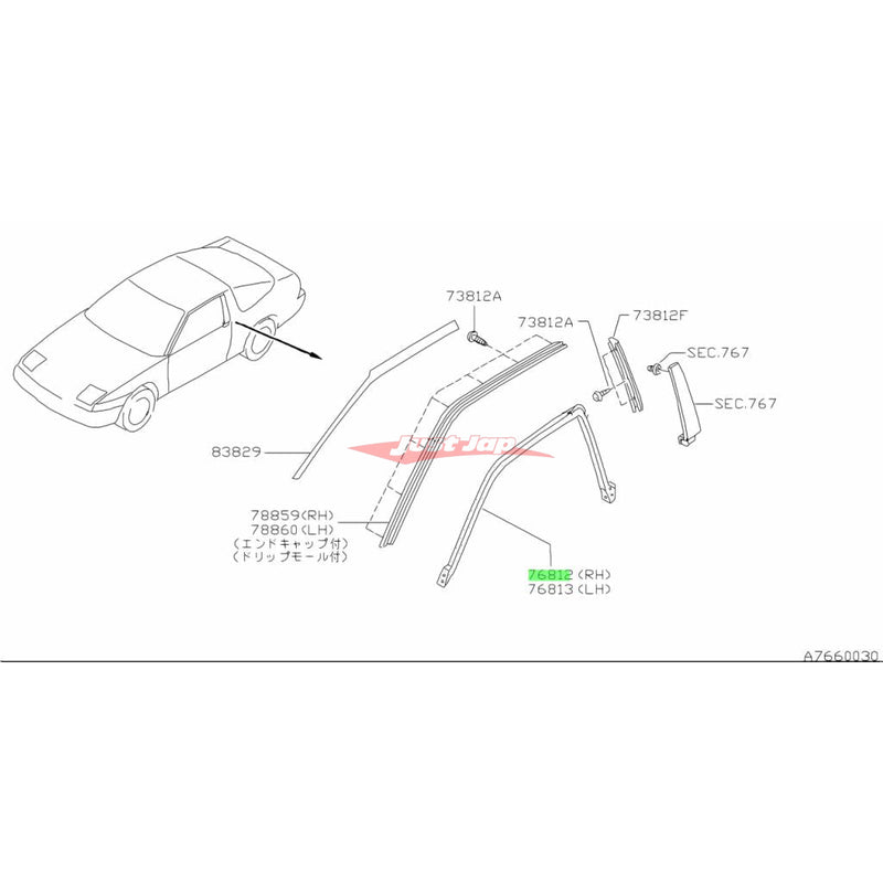 Genuine Nissan Upper Door Glass Rubber Seal / Weather Strip (R/H) Fits Nissan S13 Silvia & 180SX
