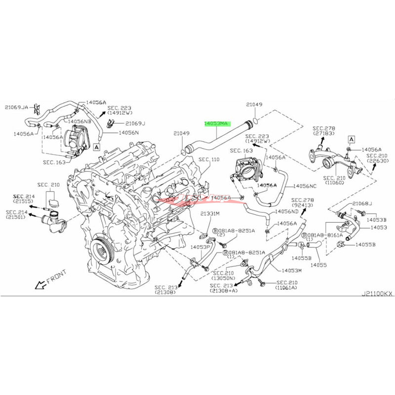 Genuine Nissan Water Bypass Outlet Pipe Fits Nissan J50 Crossover, V36/V37 Skyline, Y51 Cima, Y50/Y51 Fuga, Z33 350Z & Z34 370Z (VQ25HR/VQ35HR/VQ37HR)