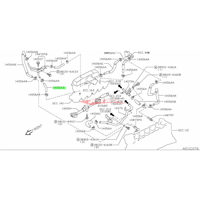 Genuine Nissan Water Hose Throttle Body Junction Pipe to Upper Inlet Manifold Fits Nissan R34 Skyline, C34 Stagea , C35 Laurel & Y34 Gloria RB25DET Neo