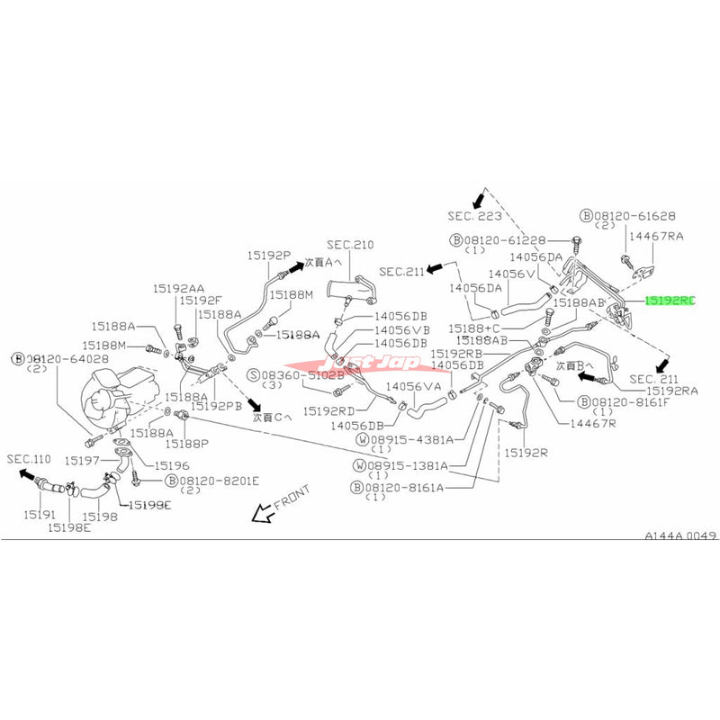 Genuine Nissan Water Outlet Line Assembly (Rear Cylinder Head) Fits Nissan Skyline R33/R34 GTR & C34 Stagea 260RS RB26DETT