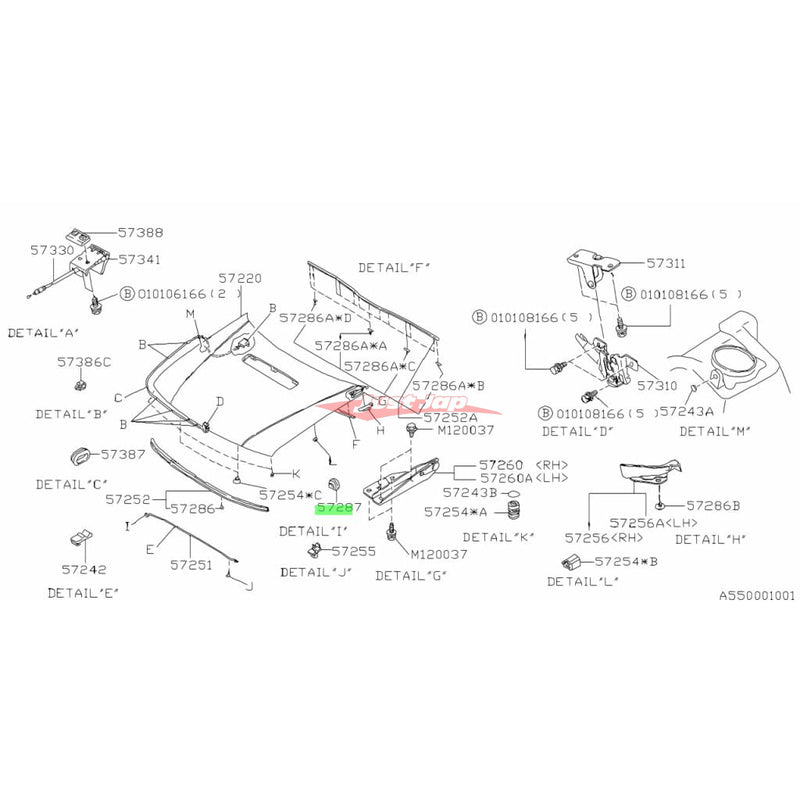 Genuine Subaru Bonnet Stay Pivot Grommet Fits Subaru Impeza,WRX, STi GC/GD/GFGG, Forester SF/SG, Liberty / Legacy BE/BL & Outback BP