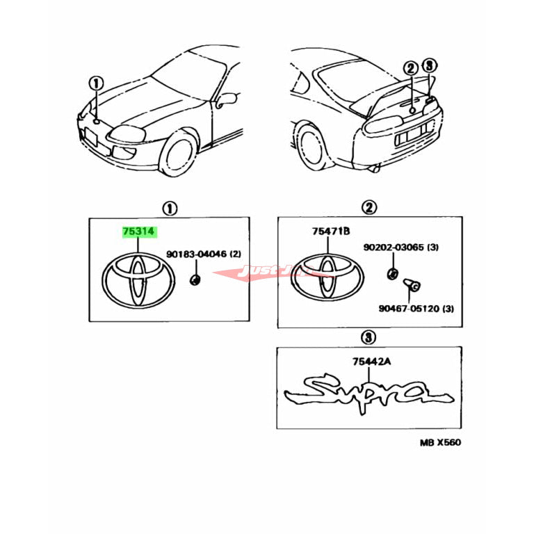 Genuine Toyota Front Emblem Fits Toyota Supra JZA80 & MR2 SW20