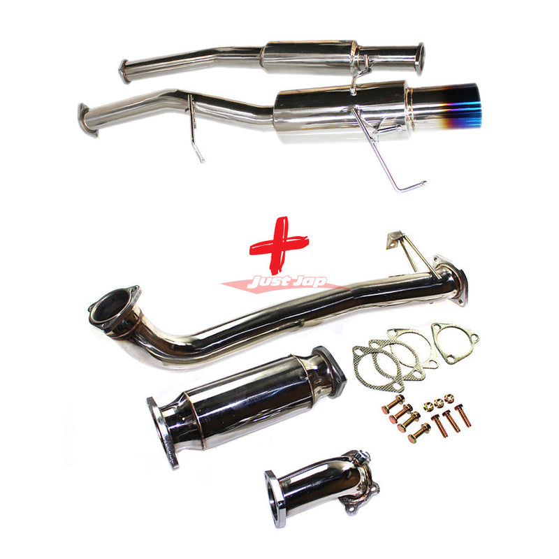 JJR Hyperflow Stainless Steel Exhaust System Titanium Look Tip (De-Cat Bundle A) - Nissan S13 Silvia & 180SX (SR20DET)