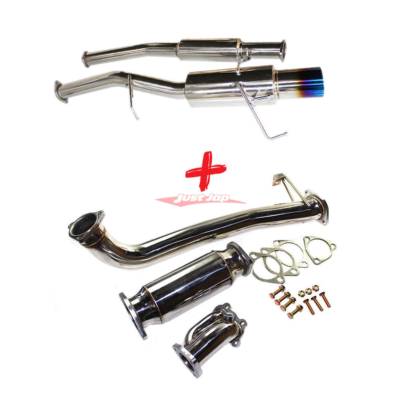 JJR Hyperflow Stainless Steel Exhaust System Titanium Look Tip (De-Cat Bundle B) - Nissan S13 Silvia & 180SX (SR20DET)
