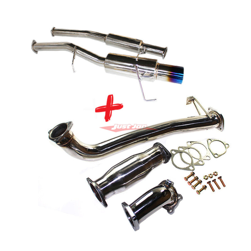 JJR Hyperflow Stainless Steel Exhaust System Titanium Tip Look (Catco Bundle A) Fits Nissan S13 Silvia & 180SX (SR20DET)