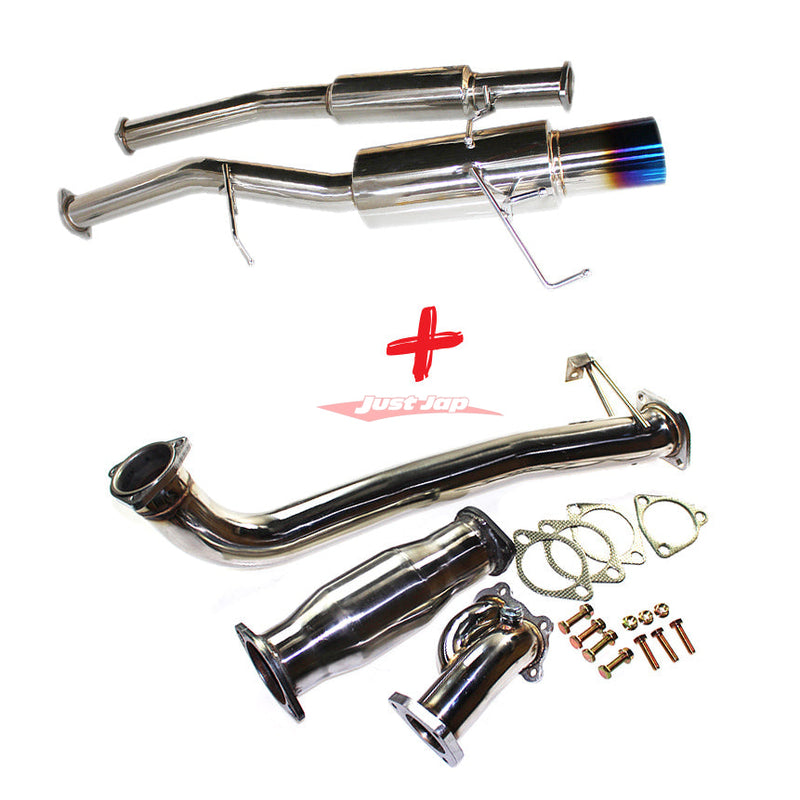 JJR Hyperflow Stainless Steel Exhaust System Titanium Tip Look (Catco Bundle C) Fits Nissan S13 Silvia & 180SX (SR20DET)