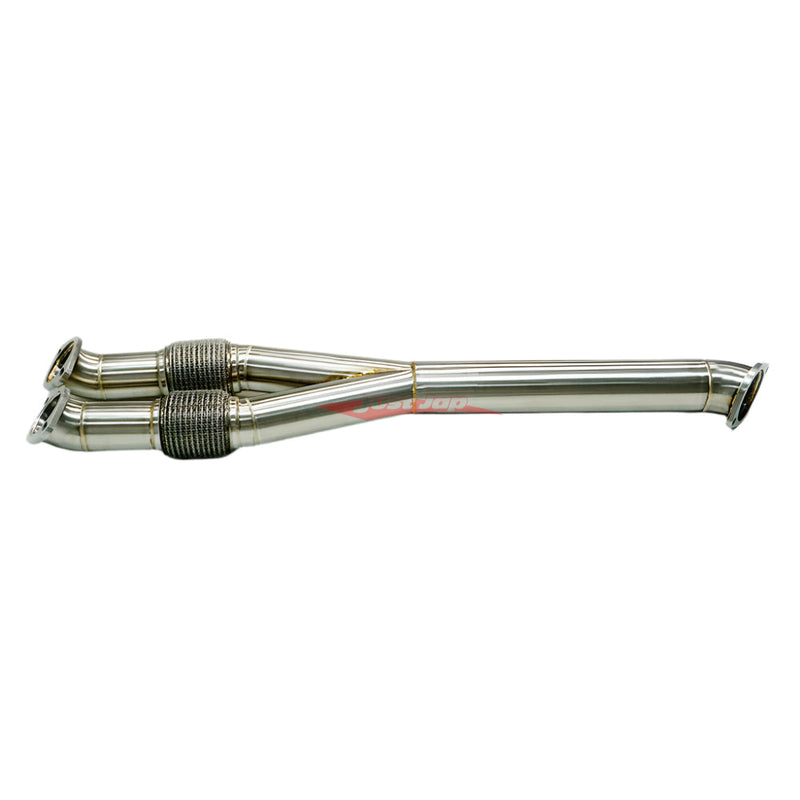 JustJap Racing Stainless Steel 3.5" Centre Mid Y Pipe (De-Cat) Fits Nissan R35 GTR (2007-)