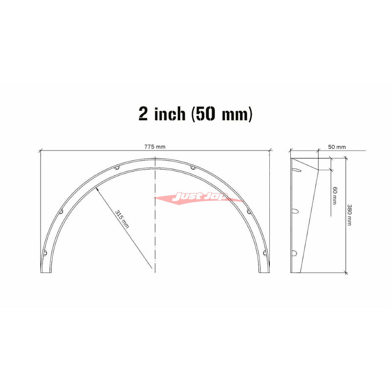 Karbonetic Universal ABS Over Fender / Wheel Arch Flares / Fender Flares (4pce Set) - Front 2" / 50mm & Rear 2.75" / 70mm