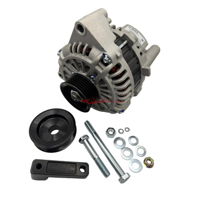 LS1 Bosch 12V 140 Amp Alternator & CWC RB Twin Cam Billet Conversion Kit (Black) Fits Nissan RB20 RB25 RB26 RB30