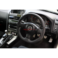 Mines Leather Steering Wheel (D Type Grey Stitching) Fits Nissan R34 Skyline GTR, S15 Silvia & 200SX