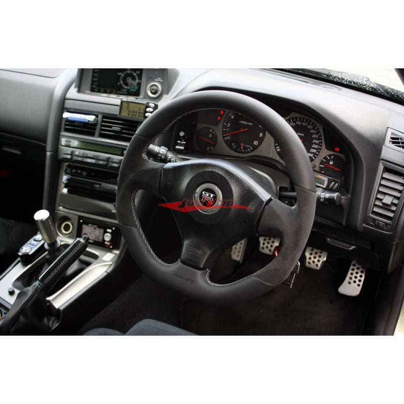 Mines Leather Steering Wheel (D Type Red Stitching) Fits Nissan R34 Skyline GTR, S15 Silvia & 200SX