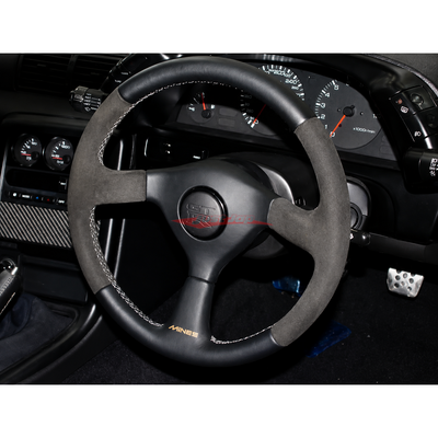 Mines Leather Steering Wheel (Grey Stitching) Fits Nissan R32 GTR - Steering Wheels