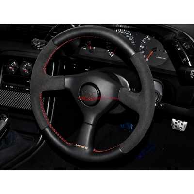 Mines Leather Steering Wheel (Red Stitching) Fits Nissan R32 GTR - Steering Wheels