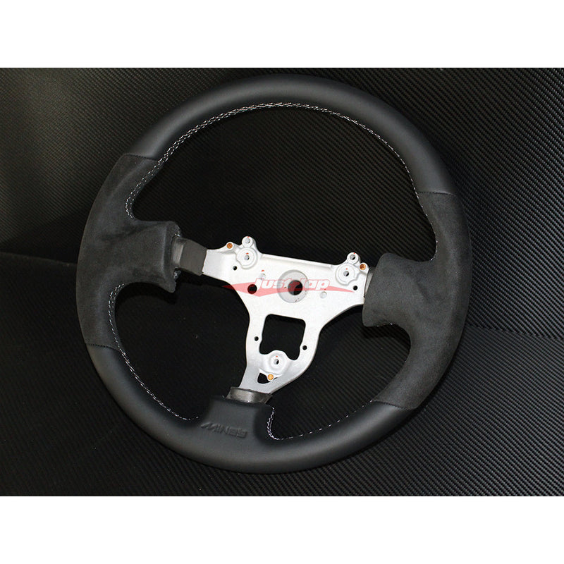Mines Leather Steering Wheel (Version 2 Grey Stitching) Fits Nissan R34 Skyline GTR, S15 Silvia & 200SX