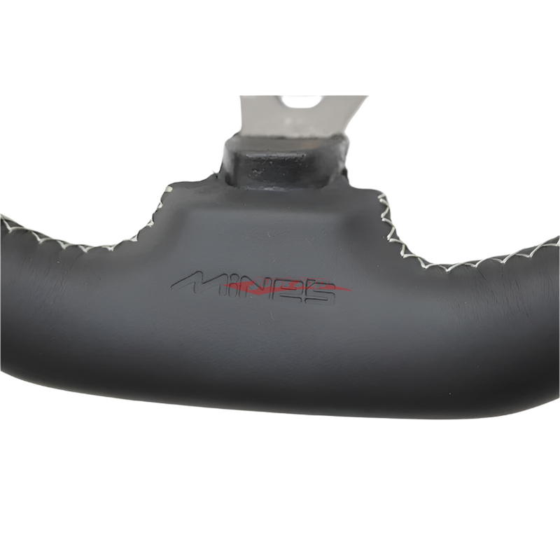 Mines Original Leather Steering Wheel (D Type Grey Stitching) Fits Nissan R34 Skyline GTR, S15 Silvia & 200SX