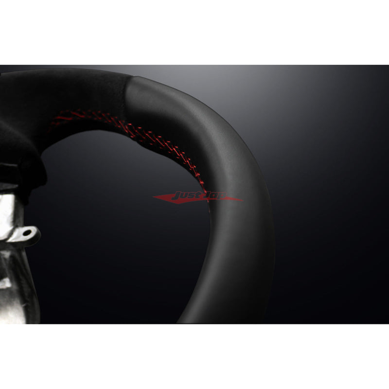 Mines Original Leather Steering Wheel (D Type Red Stitching) fits Nissan R35 GTR 07-16