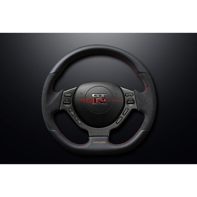 Mines Original Leather Steering Wheel (D Type Red Stitching) fits Nissan R35 GTR 07-16