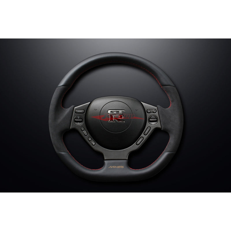 Mines Original Leather Steering Wheel (D Type Red Stitching) fits Nissan R35 GTR 07-16