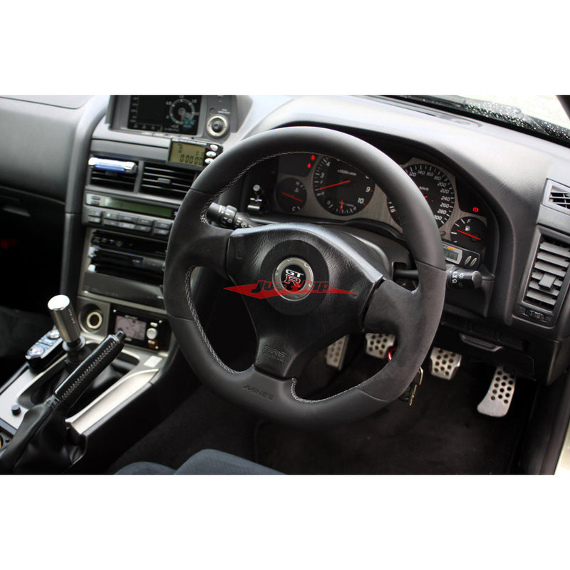 Mines Original Leather Steering Wheel (Version 2 Grey Stitching) Fits Nissan R34 Skyline GTR, S15 Silvia & 200SX