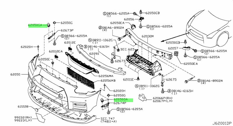 Genuine Nissan Front Bumper Upper Side Indicator Support Bracket Screw Grommet (Rear) Fits Nissan R35 GTR