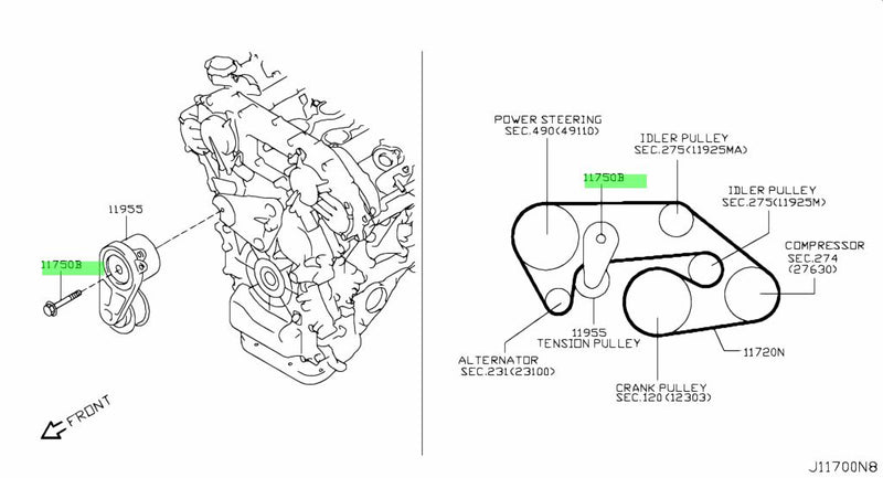 Genuine Nissan Drive Belt Tensioner Bracket Bolt Fits Nissan R35 GT-R
