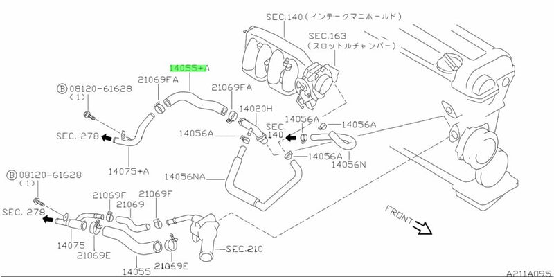 Genuine Nissan Lower Thermostat Housing Heater Bypass Hose Fits Nissan Silvia S14/S15 & 200SX