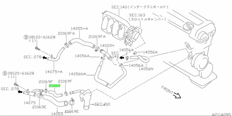 Genuine Nissan Thermostat Housing Rear Heater Bypass Hose Fits Nissan S14/S15 Silvia & 200SX