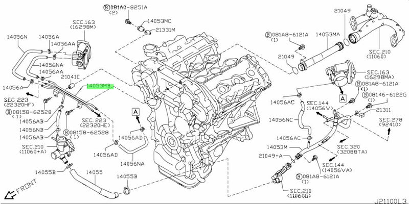 Genuine Nissan Engine Coolant Bypass Water Pipe Front fits Nissan R35 GTR (JDM Models)
