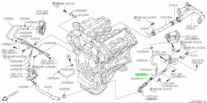 Genuine Nissan Engine Coolant Bypass Water Pipe L/H Fits Nissan R35 GTR (JDM Models)