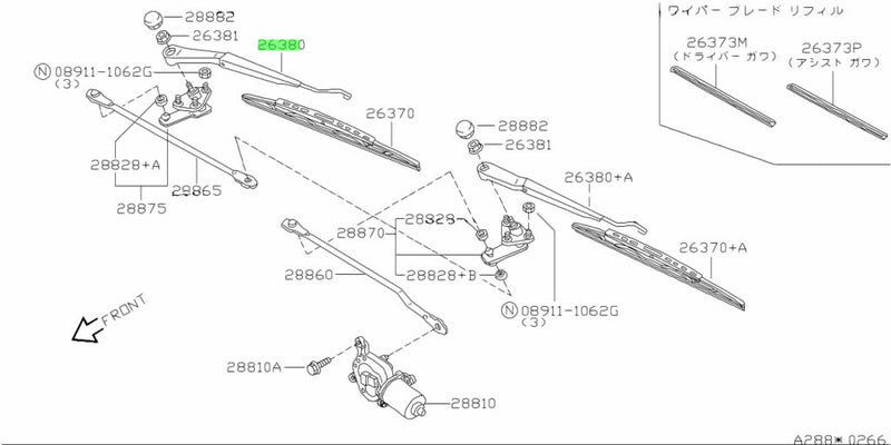 Genuine Nissan Front Wiper Arm Assembly R/H Fits Nissan S14/S15 Silvia & 200SX