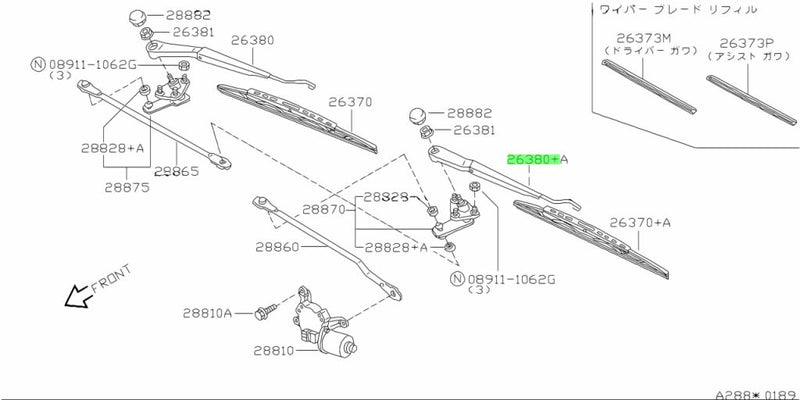 Genuine Nissan Front Wiper Arm Assembly (L/H) Fits Nissan S15 Silvia & 200SX
