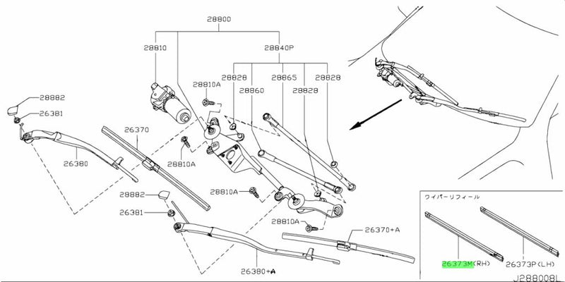 Genuine Nissan Windscreen Wiper Blade Refill (R/H) Fit Nissan R35 GTR