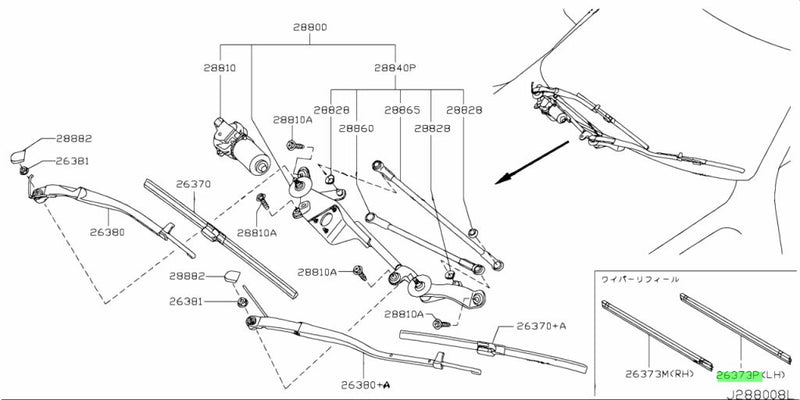 Genuine Nissan Windscreen Wiper Blade Refill (L/H) Fit Nissan R35 GTR