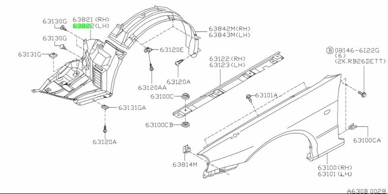 Nismo Heriatge Front Inner L/H Guard Liner Front Section (63845-AA400) Fits Nissan Skyline R34 GTR