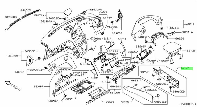 Genuine Nissan Instrument Panel Console Side Panel R/H Fits Nissan R35 GTR CBA/DBA 07-16