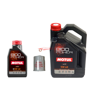 Nissan R35 GTR Engine Oil Service Kit - Motul Power 8100 5W-40 & Nissan Oil Filter