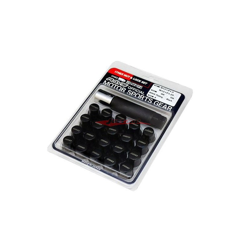RAYS Volk Racing Steel Wheel Lug Nuts & Locking Nut Set - M12 x P1.25 (Black)