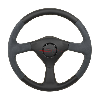 TISSO Nappa Leather & Grey Alcantara OEM Factory Style Steering Wheel & Horn Button (Grey Stitching) Fits Nissan R32 Skyline GTR