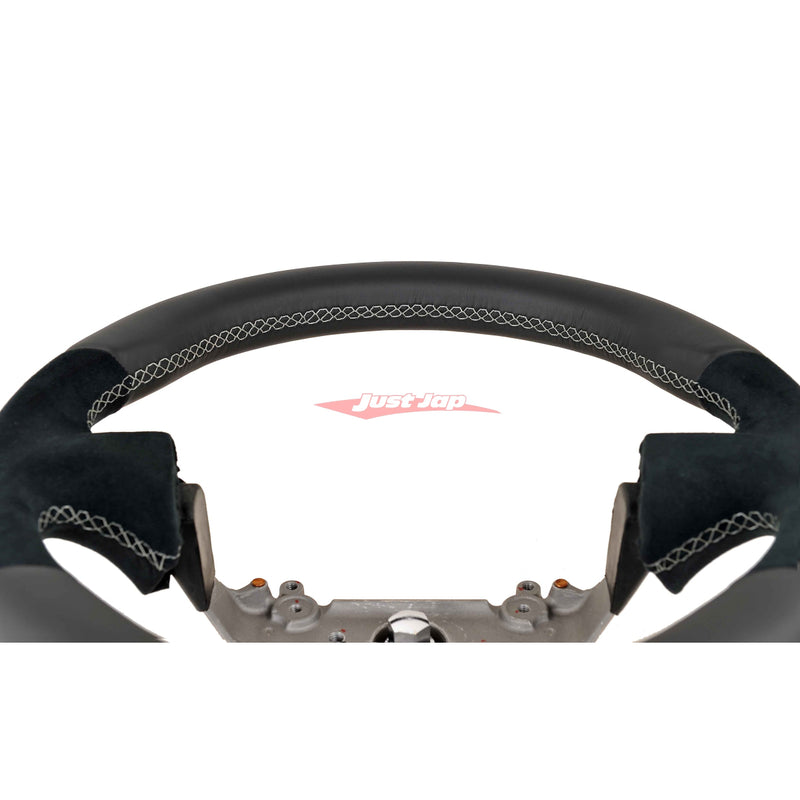 TISSO Premium Nappa & Alcantara Leather Steering Wheel (Grey Stitching) Fits Nissan R34 Skyline GTR , S15 Silvia & 200SX