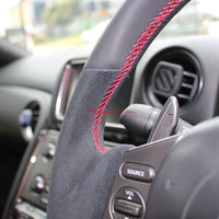 TISSO Premium Nappa Leather & Alcantara Steering Wheel (Red Stitching) Fits Nissan R35 GTR